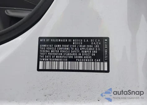 2024 Volkswagen Jetta 1.5T Sport z USA, uszkodzony, nr VIN 3VWBM7BU6RM085150